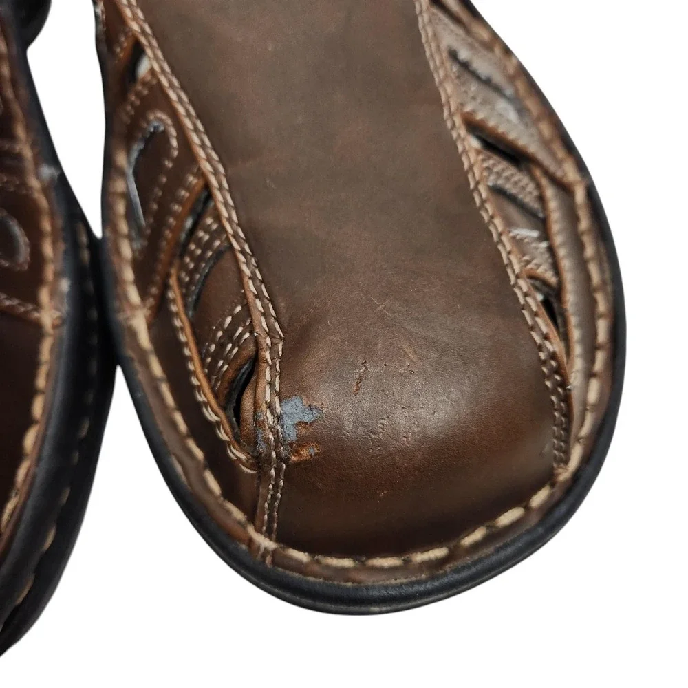 GBX Boardwalk Sandals Mens 12W Brown Fisherman Hook Loop Slip On Leather Lining